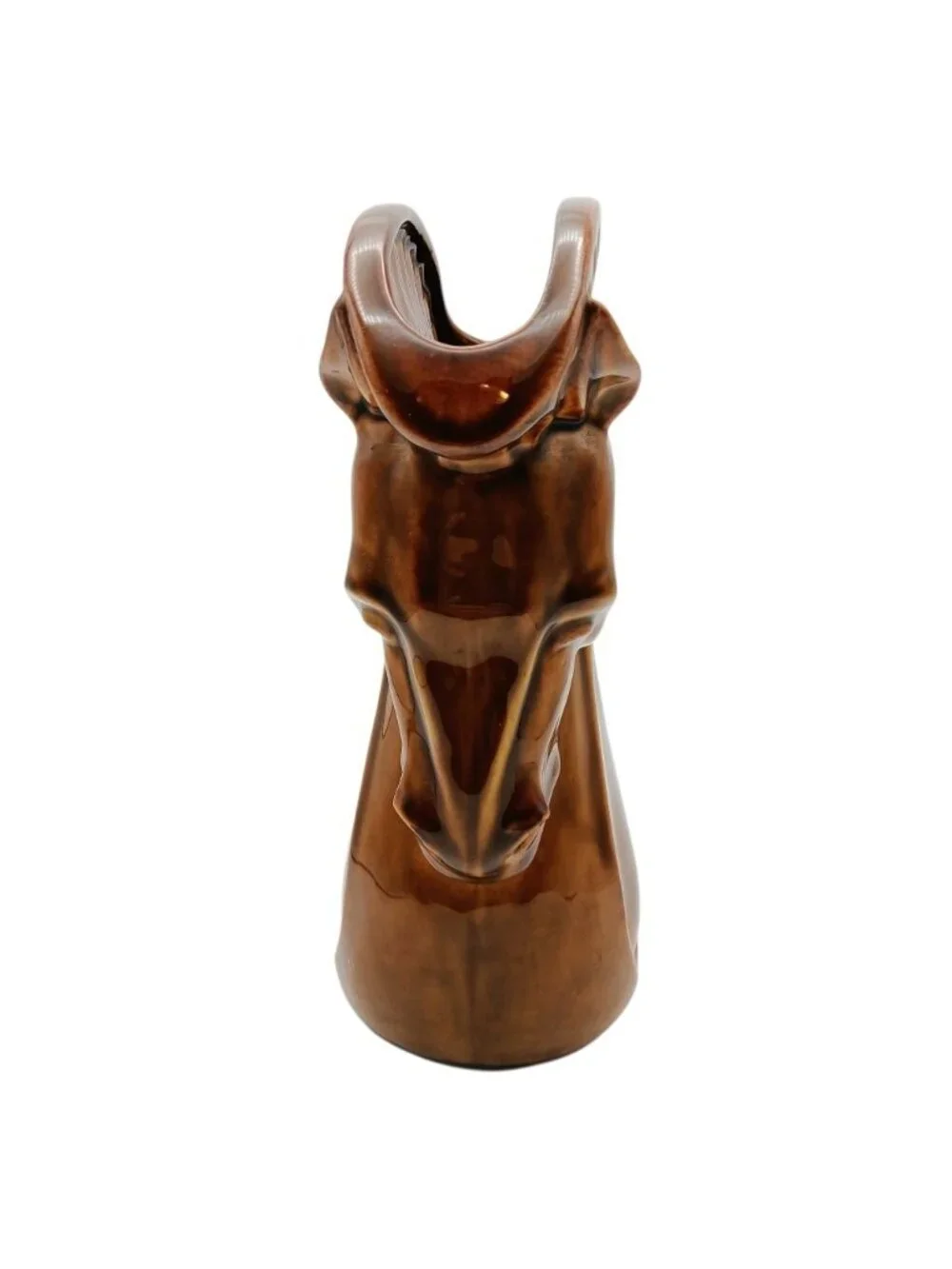 Vintage 1950s Mid Century Modernist Brown Art Pottery Horse Head Ceramic Vase